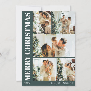 Cartão De Festividades Natal da família Na moda Verde-Escuro Moderno