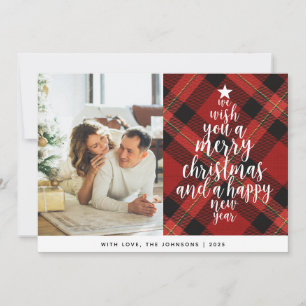 Cartão De Festividades Natal da família Red Tartan Clássica Elegante