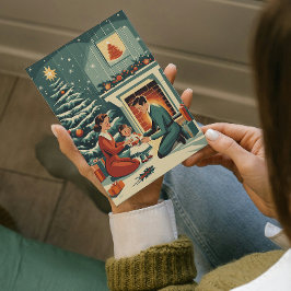 Cartão De Festividades Natal da família Retro pela Lareira