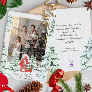 Cartão De Festividades Natal da Família Um Foto Nórdica Pinheiros Nórdico