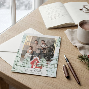 Cartão De Festividades Natal da Família Um Foto Nórdica Pinheiros Nórdico