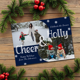 Cartão De Festividades Natal da família Winter Blue Holly & Cheer 2