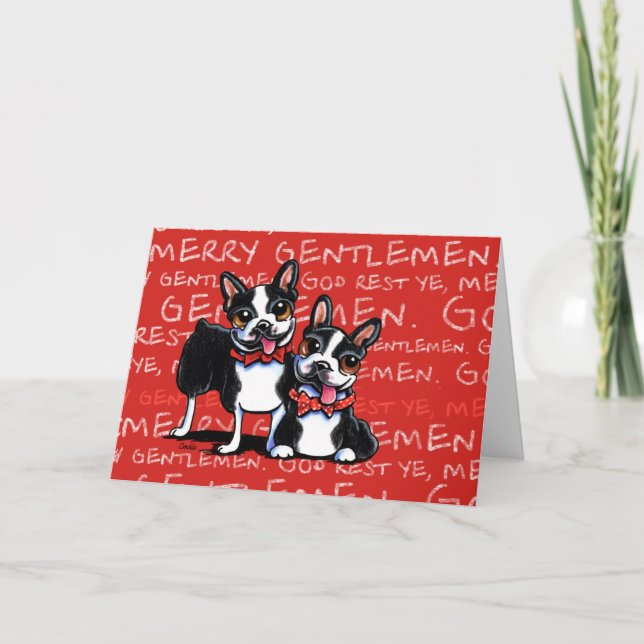 Cartão De Festividades Natal da Feliz de Boston Terrier (Frente)