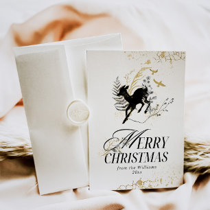 Cartão De Festividades Natal da Floresta Mágica de Lua Dourada Moderna