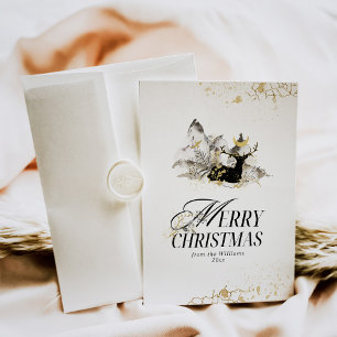 Cartão De Festividades Natal da Floresta Mágica de Lua Dourada Moderna