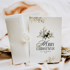 Cartão De Festividades Natal da Floresta Mágica Dourada e Negra