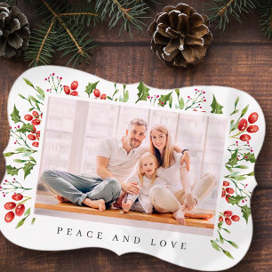 Cartão De Festividades Natal da Folhagem de Berry Holly Botânica da Aqua