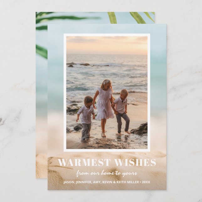 Cartão De Festividades Natal da Foto de Areia e Praia do Mar (Frente/Verso)