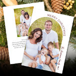 Cartão De Festividades Natal da Foto do Arch 2 Moderno Elegante<br><div class="desc">Este cartão fotográfico de Natal oferece uma design minimalista com uma fotografia em arco moderna na frente e outra fotografia vertical no verso. O design oferece texto vermelho escuro que se curva ao longo da borda da imagem com destaque para o elegante guião manuscrito. Adicione sua mensagem pessoal no verso....</div>