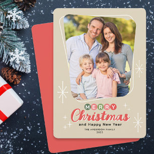 Cartão De Festividades Natal da Foto Moderna do Século Retro