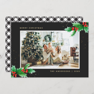 Cartão De Festividades Natal da Holly, Xadrez Branca Negra