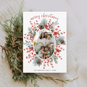 Cartão De Festividades Natal da Modern Watercolor Greenery Wreath