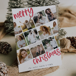 Cartão De Festividades Natal da multifoto da família divertida única verm