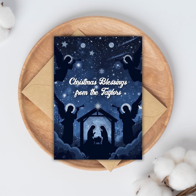 Cartão De Festividades Natal da Natividade Cristã (Christian Nativity Christmas Card with Angels and Luke 2:13-14 Scripture)