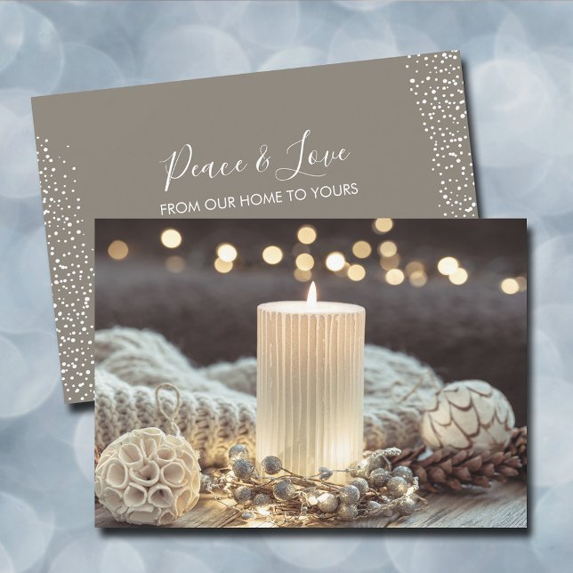 Cartão De Festividades Natal da Vela Branca (White candle cozy Christmas holiday flat greeting cards with your message on the back)