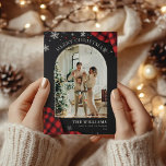 Cartão De Festividades Natal da Xadrez Red Gingham Chalkboard<br><div class="desc">Cartão de Férias de Natal com Xadrez Red Gingham</div>