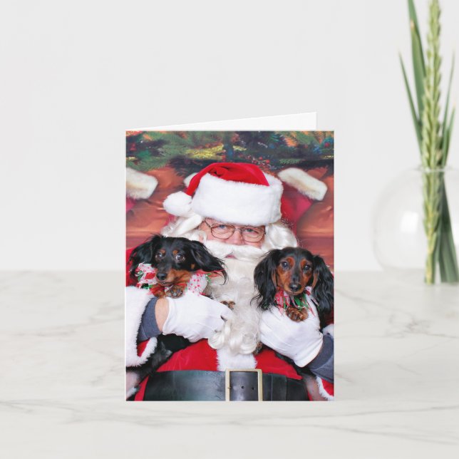 Cartão De Festividades Natal - Dachshund - Mickey & Madilyn (Frente)