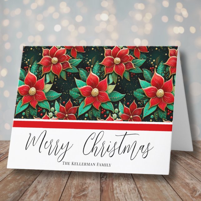 Cartão De Festividades Natal das Flores Elegantes de Poinsettia (Unique Festive Poinsettia Flowers Christmas Holiday Card )