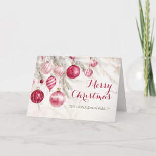 Cartão De Festividades Natal das Ornações de Vintagem Branca Rosa