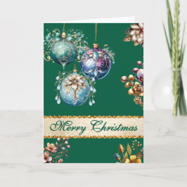 Cartão De Festividades Natal das Ornações de Vintagem Verde Hunter