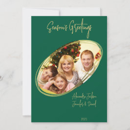 Cartão De Festividades Natal das saudações Mínimas Verde e Dourada da Est