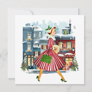 Cartão De Festividades Natal de 1950 Senhora Vintage