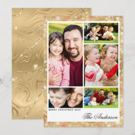 Cartão De Festividades Natal de 5 Fotos Douradas Elegante
