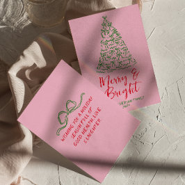 Cartão De Festividades Natal de Arcos Rosa Vermelho Escrito e Retirado à 