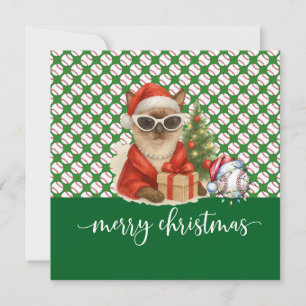 Cartão De Festividades Natal de baseball temático para os amantes de gato