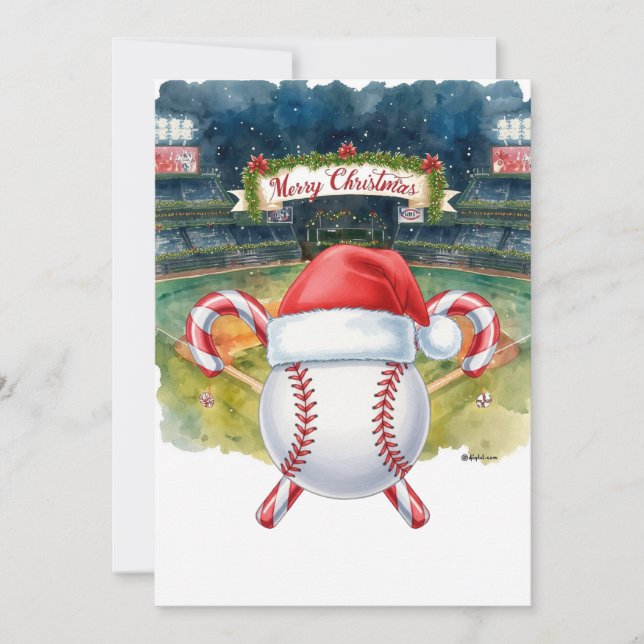 Cartão De Festividades Natal de baseball temido no estádio (Frente)