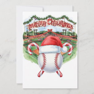 Cartão De Festividades Natal de baseball temido no estádio