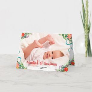 Cartão De Festividades Natal de bebê de 1 ano com foto em fundo total Bra