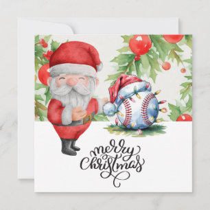 Cartão De Festividades Natal de beisebol com Papai Noel