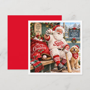 Cartão De Festividades Natal de beisebol com Papai Noel