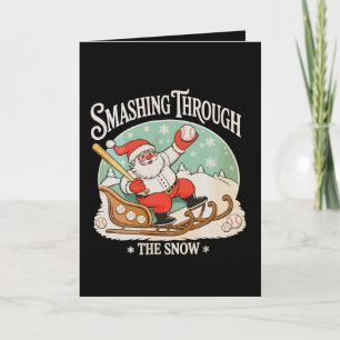 Cartão De Festividades Natal de beisebol Papai Noel esmagando a neve