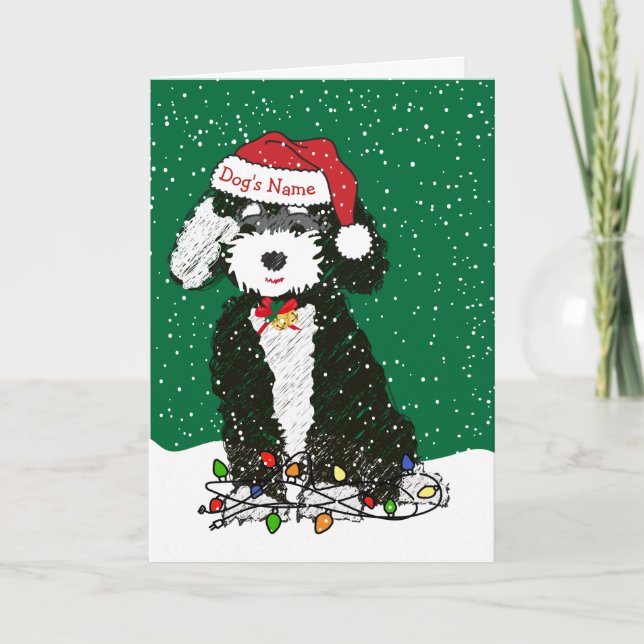 Cartão De Festividades Natal de Bernedoodle Personalizado (Frente)