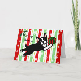 Cartão De Festividades Natal de Boston Terrier 2 flocos de neve dos