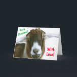 Cartão De Festividades Natal de Cabra Romântica Mushy<br><div class="desc">Cartão de Natal bonito e divertido,  com uma cabra romântica com amor nos olhos! Personalize as mensagens e aproveite. Muitos obrigados por procurarem! Foto ©Christine Greenspan</div>