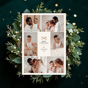 Cartão De Festividades Natal de Colagem de Fotografias Mínima Faux Foil A