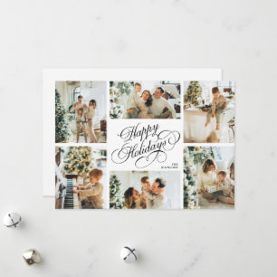 Cartão De Festividades Natal de Colagem de Fotos de Família e Letra Elega