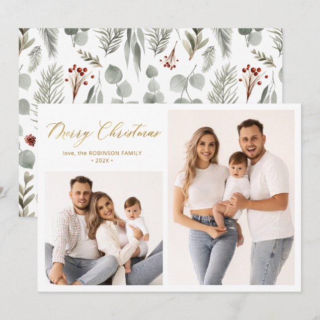 Cartão De Festividades Natal de Colagem de Fotos do Script Botânico 2 do  (Frente/Verso)