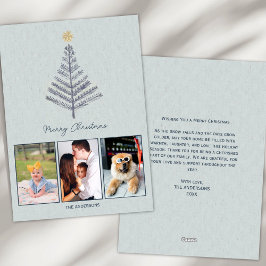 Cartão De Festividades Natal de Colagem de Fotos Personalizada e Azul Min