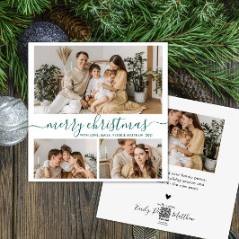 Cartão De Festividades Natal de Colagem de Fotos Verde Branco Simples 3