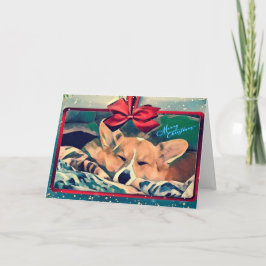 Cartão De Festividades Natal de Corgi Dormindo