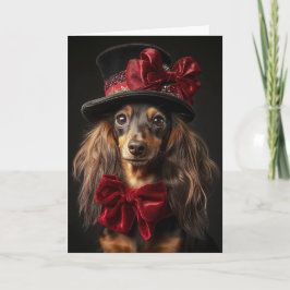 Cartão De Festividades Natal de Dachshund de Cabelo Longo Vitoriano