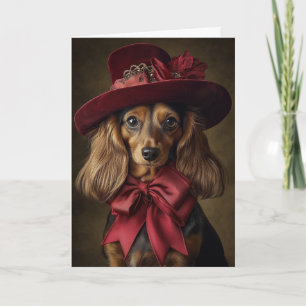 Cartão De Festividades Natal de Dachshund de Cabelo Longo Vitoriano