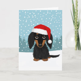 Cartão De Festividades Natal de Dachshund Negro e Tan Longhaired