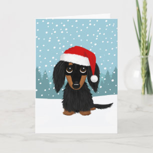 Cartão De Festividades Natal de Dachshund Negro e Tan Longhaired