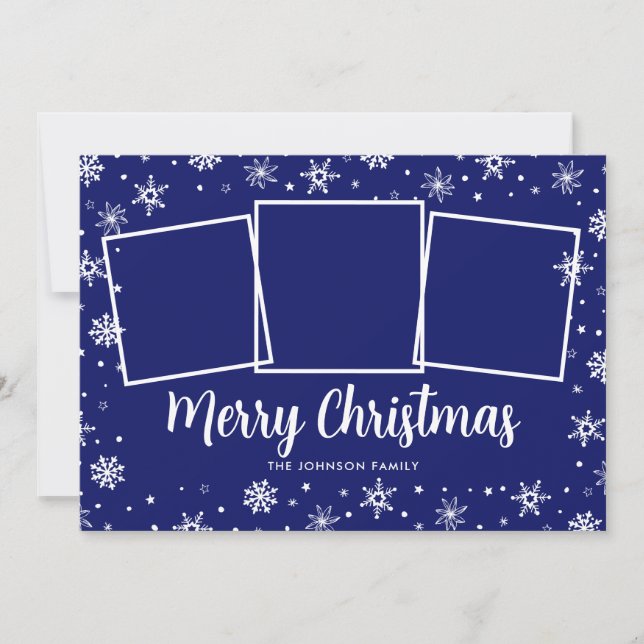 Cartão De Festividades Natal de Flocos de Neve Azul (Frente)