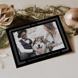 Cartão De Festividades Natal de Foto de Casais com Moldura Preta Escura d